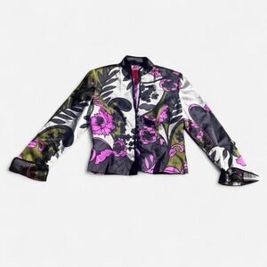 JS Collections 100% Silk Floral Cropped Jacket Women's Size 10